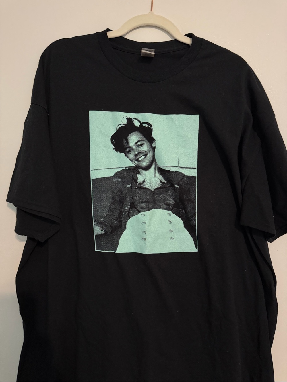 Harry Styles Love On Tour Black Short Sleeve Tee with Mint Photo Panel - Gildan